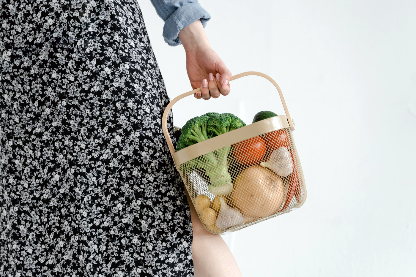 Healthy groceries in basket